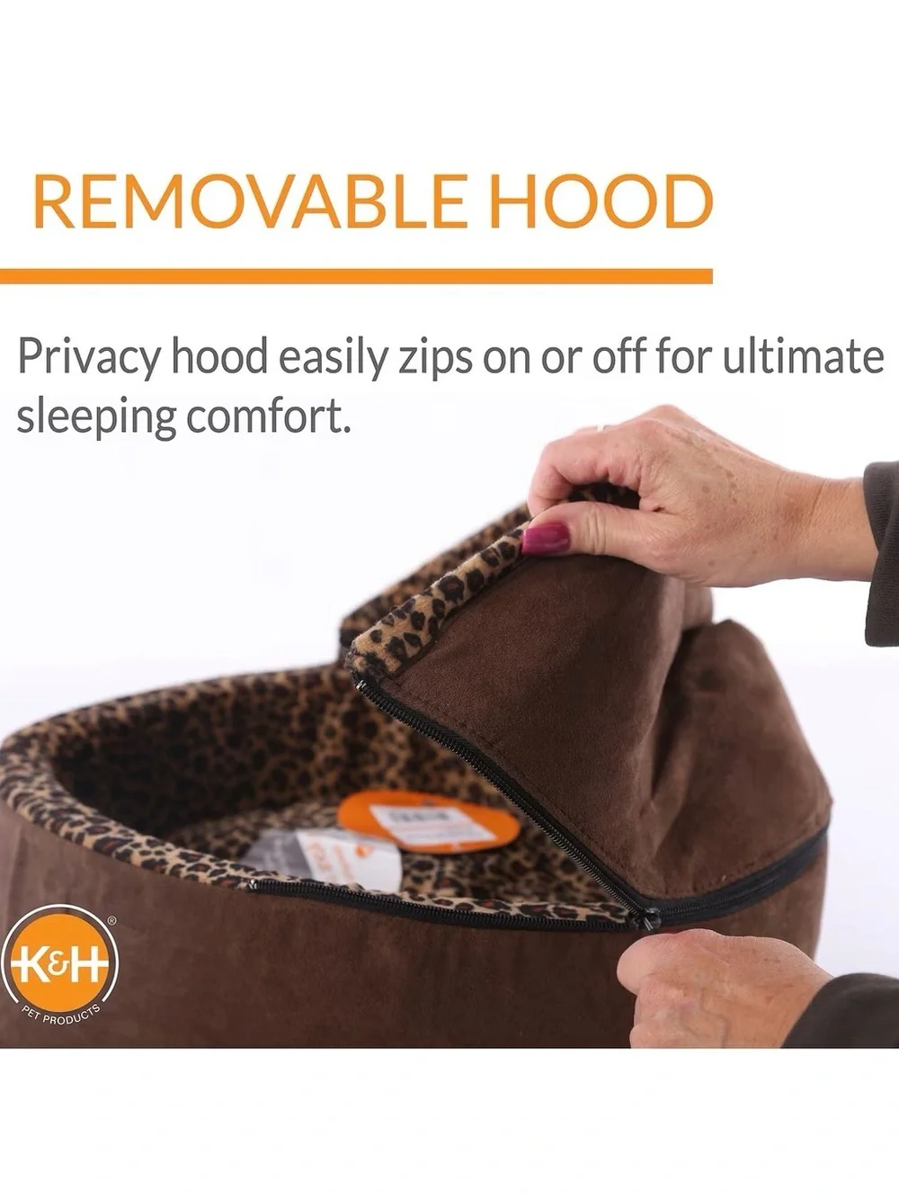 Thermo-Kitty Deluxe Large Heated Pet Bed/Covered Cave - Mocha/Leopard Print